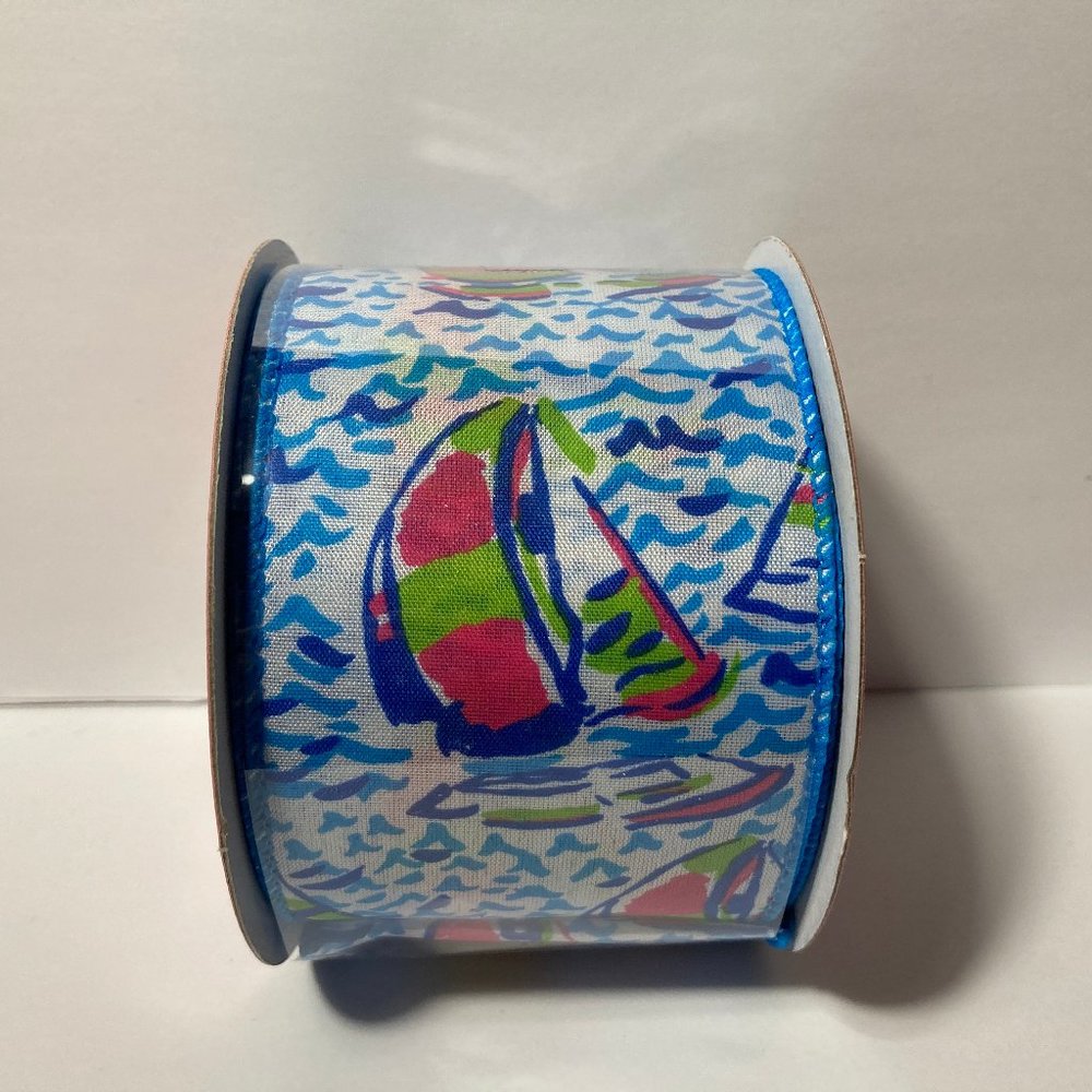 Wired Ribbon Sailboat 2.5" 25' Blue Pink Green